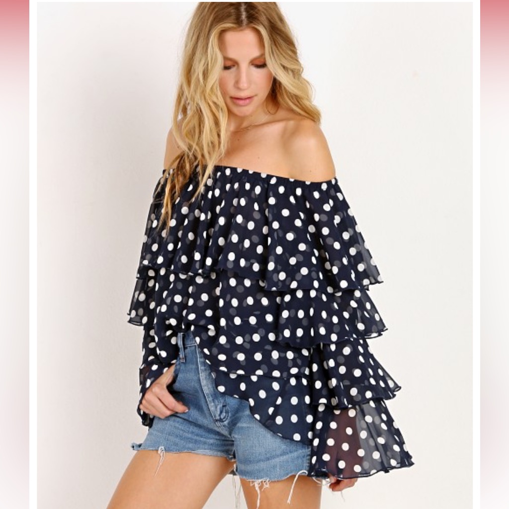Show Me Your Mumu Chi Chi Top Dippin Dots Navy Blue White Polkadots Sz Medium